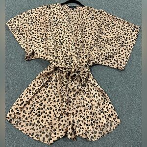 Leopard Printed Belted Deep-V Romper
